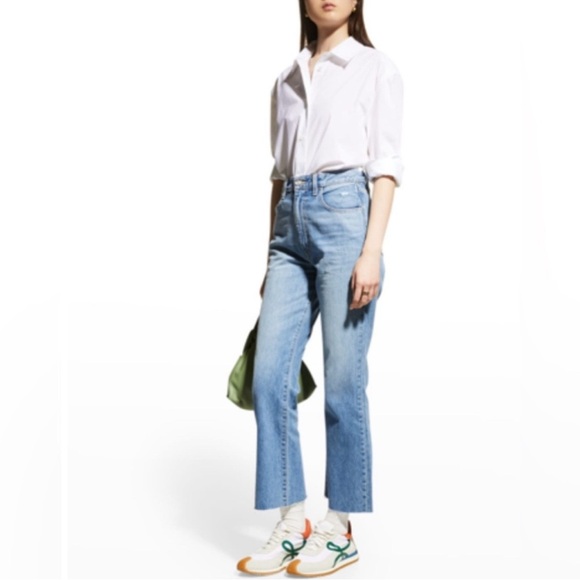 SLVRLAKE FRANKIE Blue Denim Cropped Flared Jeans - Picture 1 of 9